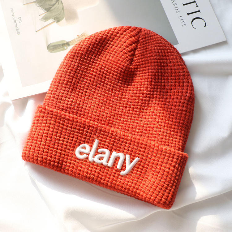 Designer Classic Outdoor Sport Custom Logo Beanie Plain Waffle Knitted Beanie Hat Winter Knit Beanie