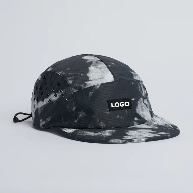 Premium Custom Logo Snapback Unstructured Running Caps Lightweight Camper Nylon Waterproof Laser Hole 5 Panel Cap