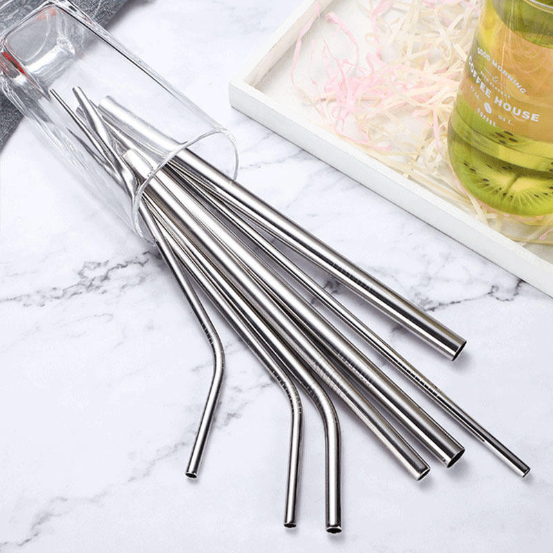 265mm Sliver Glod Stainless Steel Straws Bar Ware Wedding Party Drinking Straw Cleaner Brush Straight Curved Straw