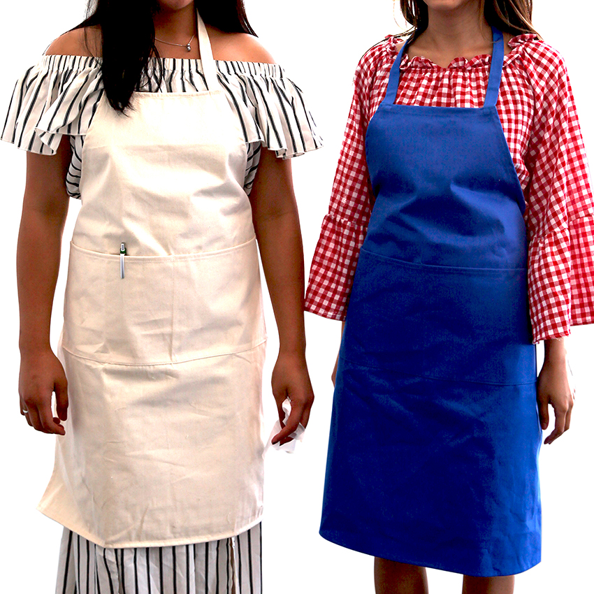 Full‑Length Cotton Bib Apron with Front Pockets, Adjustable Kitchen Cooking Apron, Custom Logo Printed