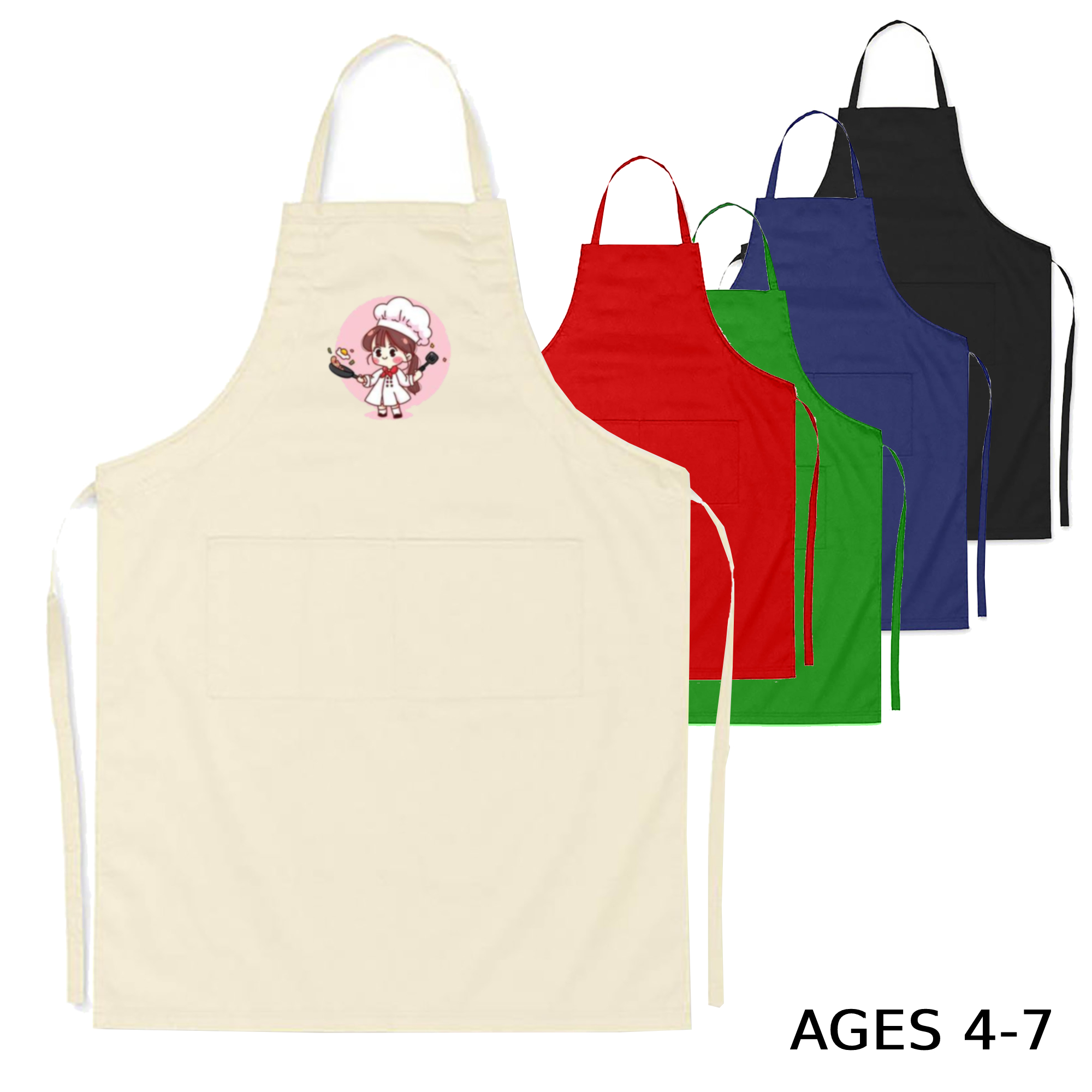 AP002 Full‑Length Cotton Bib Apron with Front Pockets, Adjustable Kitchen Cooking Apron, Custom Logo Printed