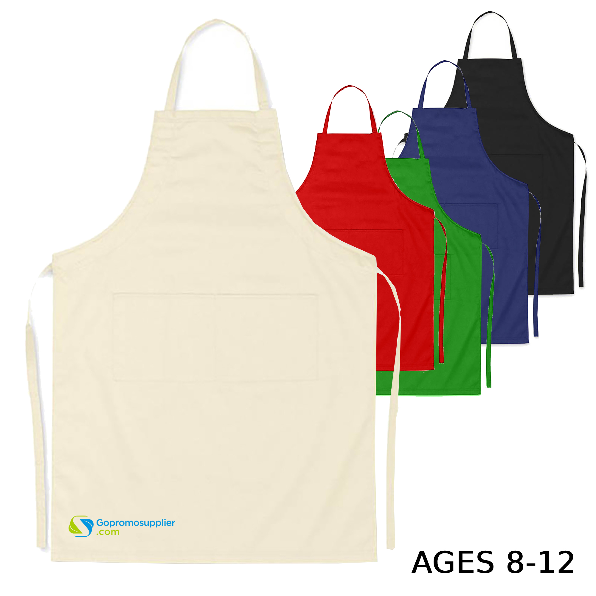 AP003 Full‑Length Cotton Bib Apron with Front Pockets, Adjustable Kitchen Cooking Apron, Custom Logo Printed