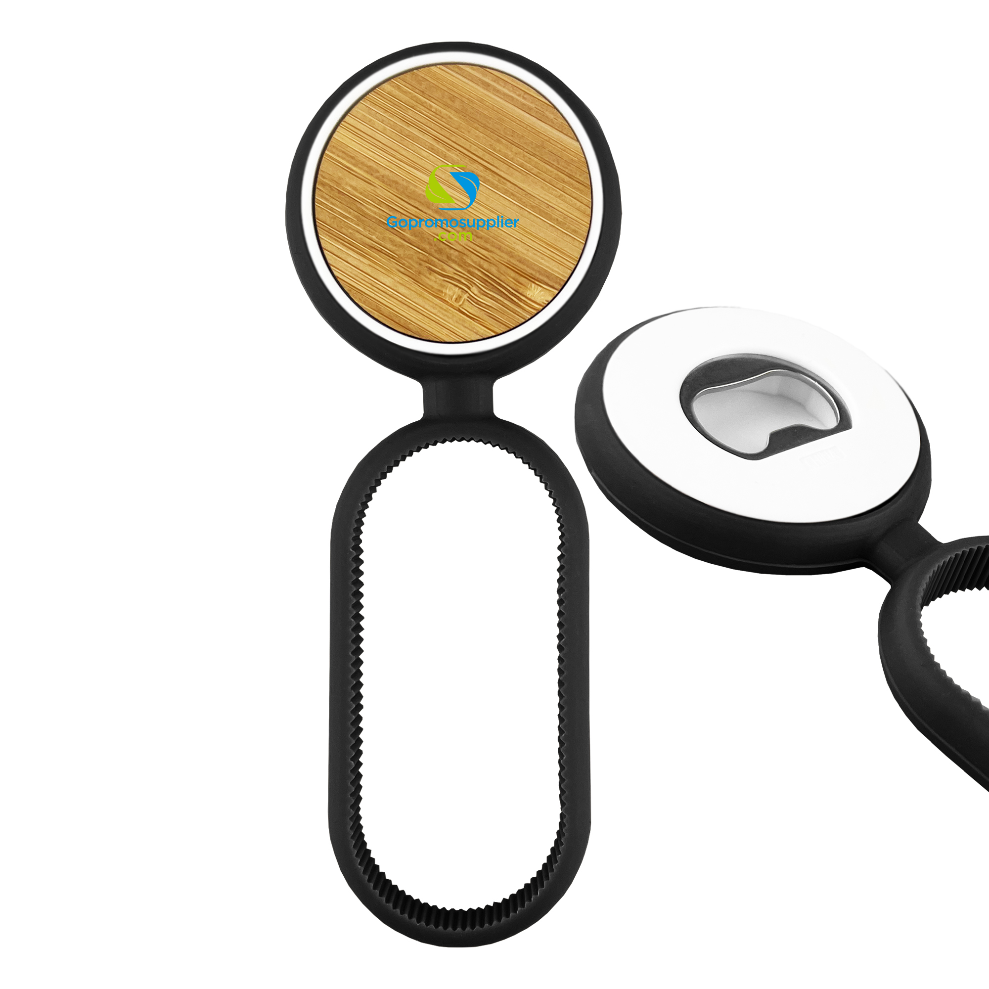 Custom Logo Bamboo Bottle Opener with Silicone Strap