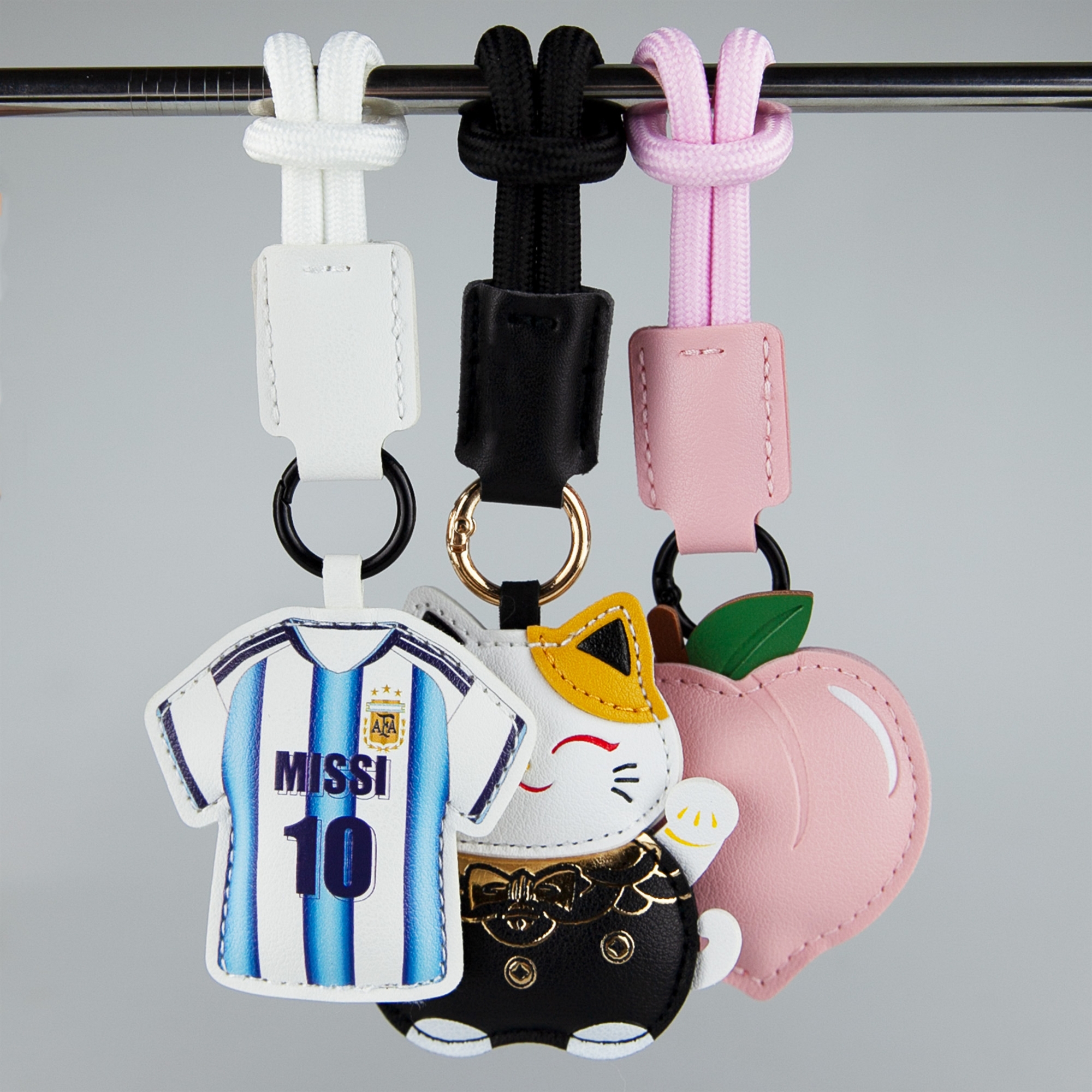 PU Leather Cute Keychains with Rope Strap