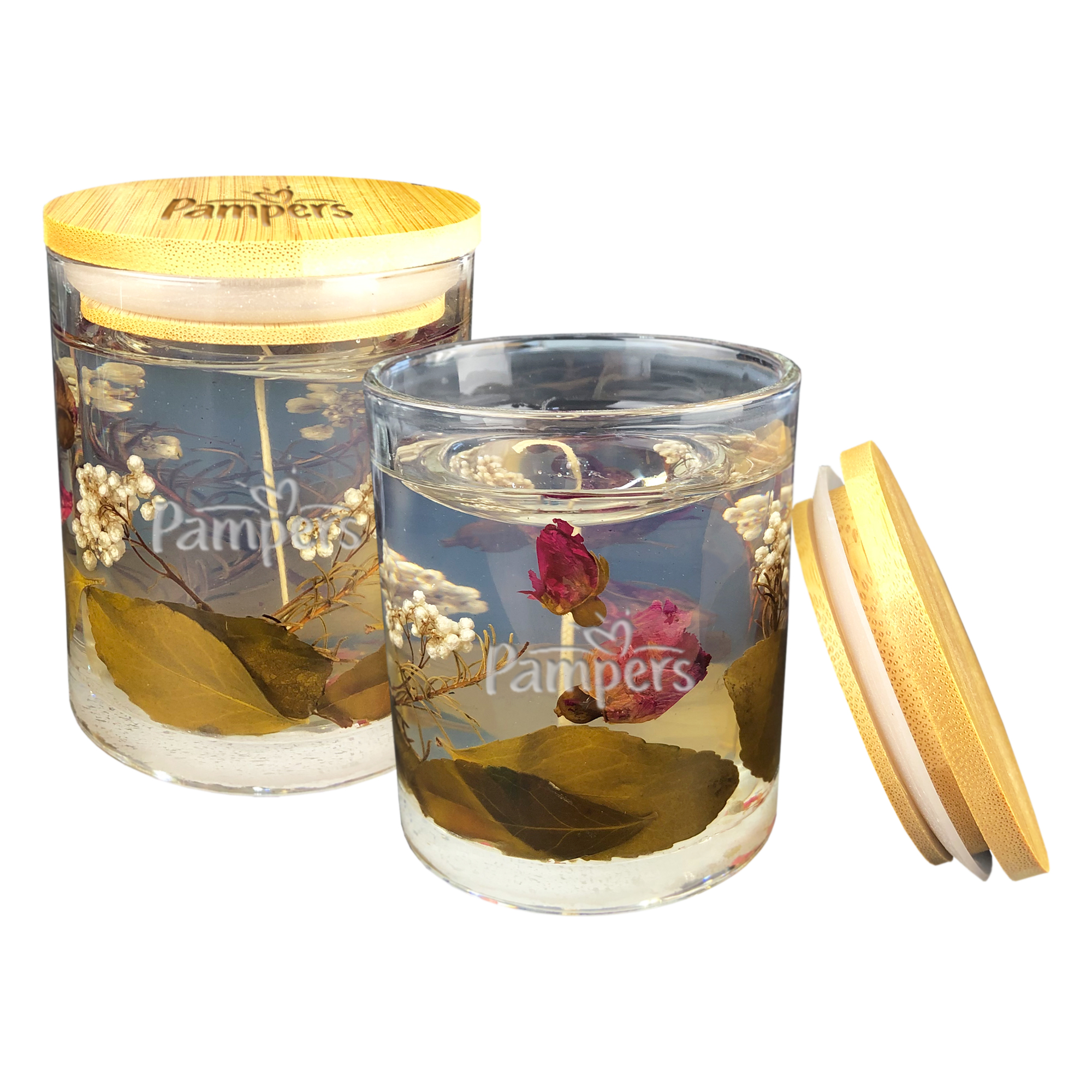 Dried‑Flower Crystal Gel Candle with Bamboo Lid