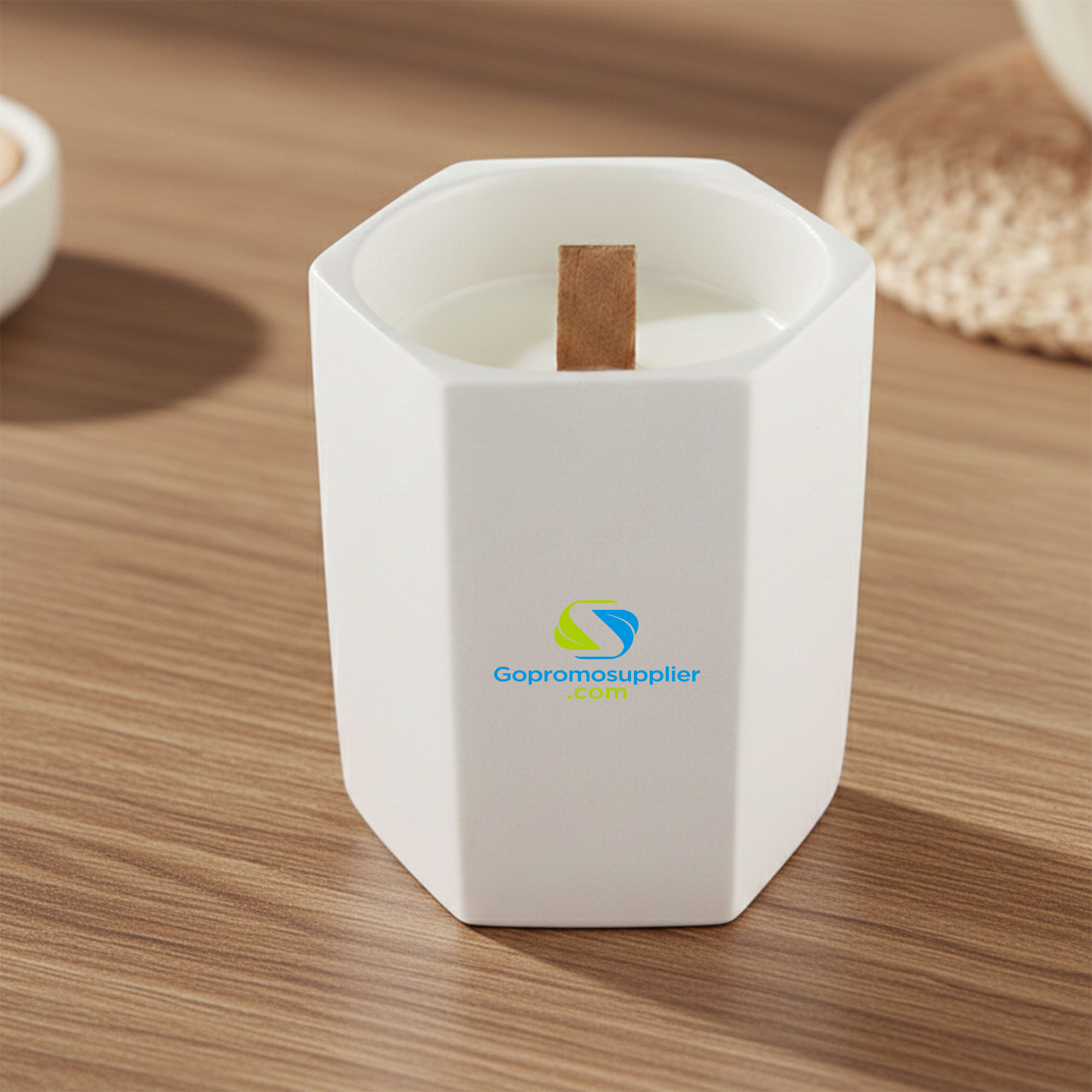 Hexagonal Matte Ceramic Scented Candle with Wood Wick