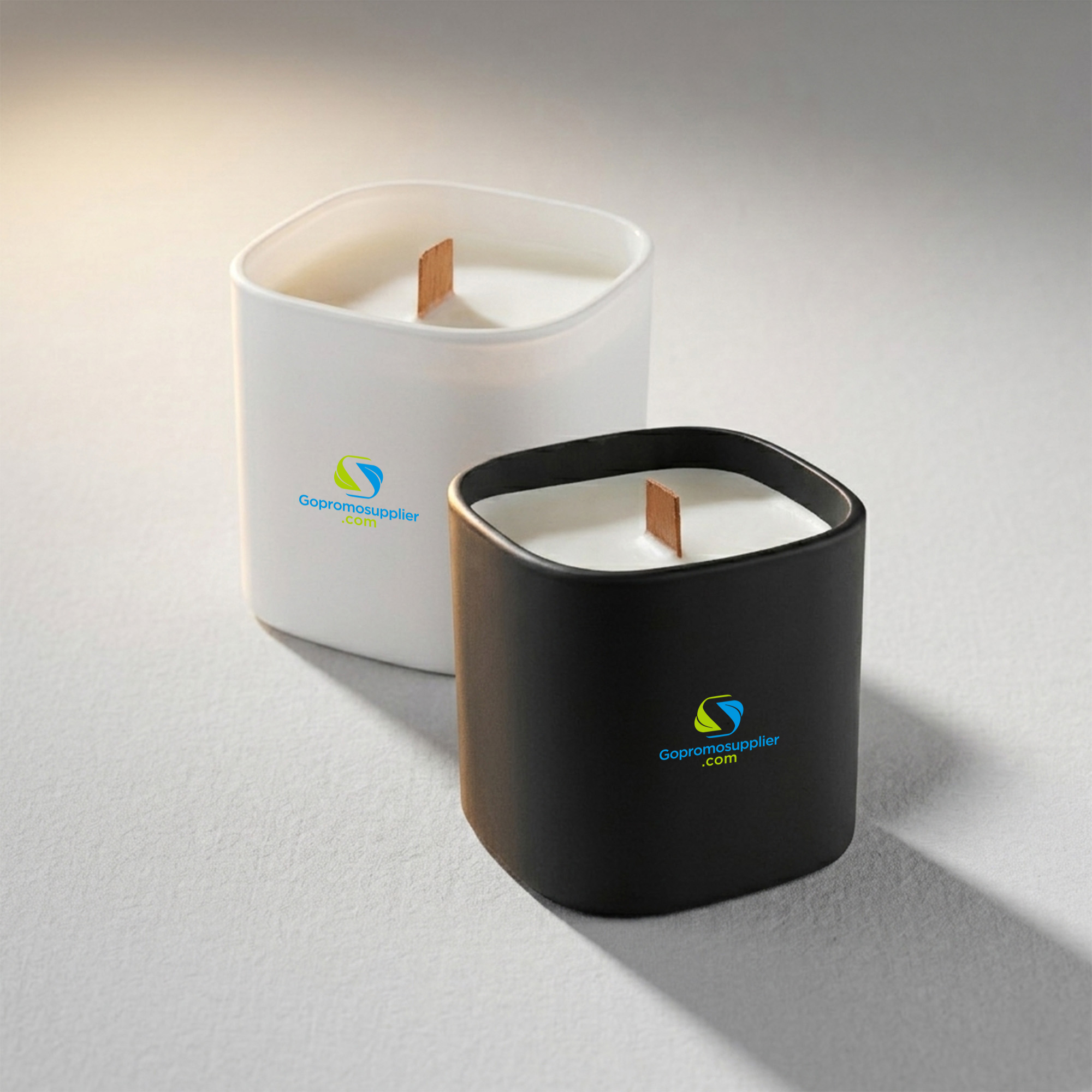 Square‑Corner Matte Ceramic Scented Candle with Wood Wick