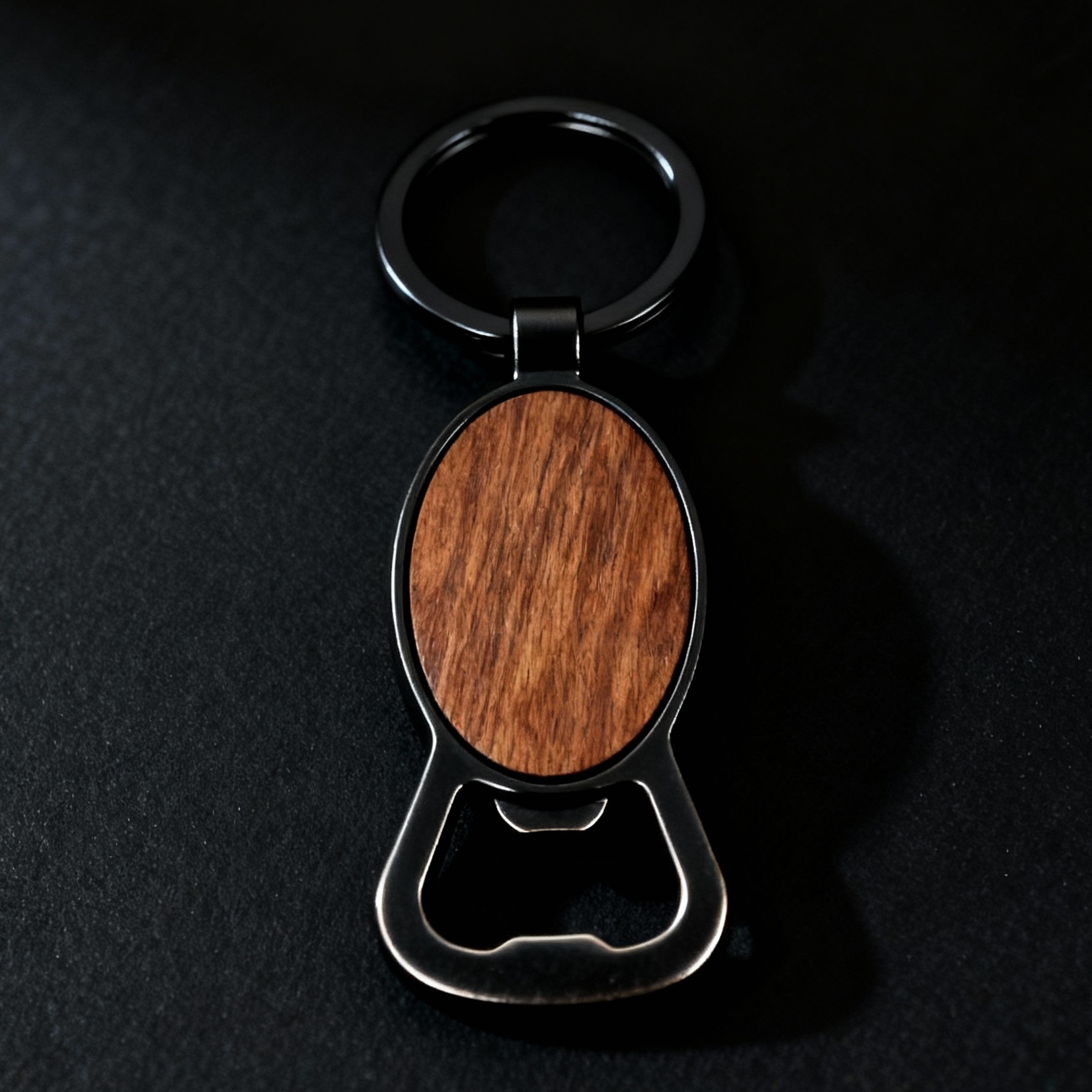 Oval Wood Inlay Bottle Opener Keychain