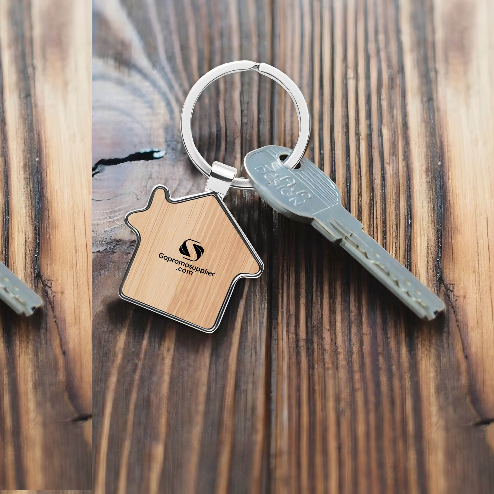 Custom Logo House-Shaped Bamboo Keychain
