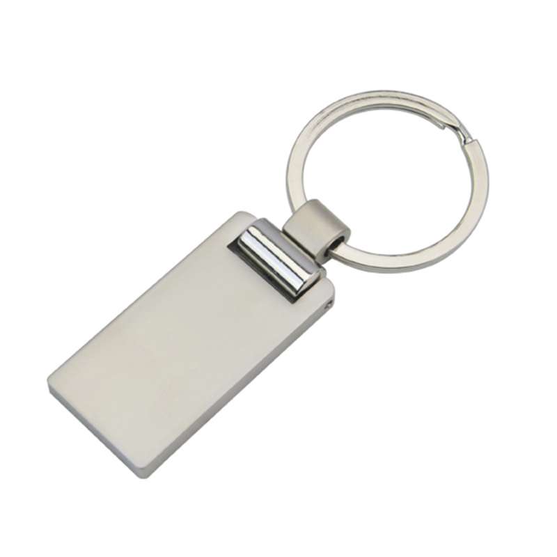 Custom Logo Rectangular Brushed Silver Keychain