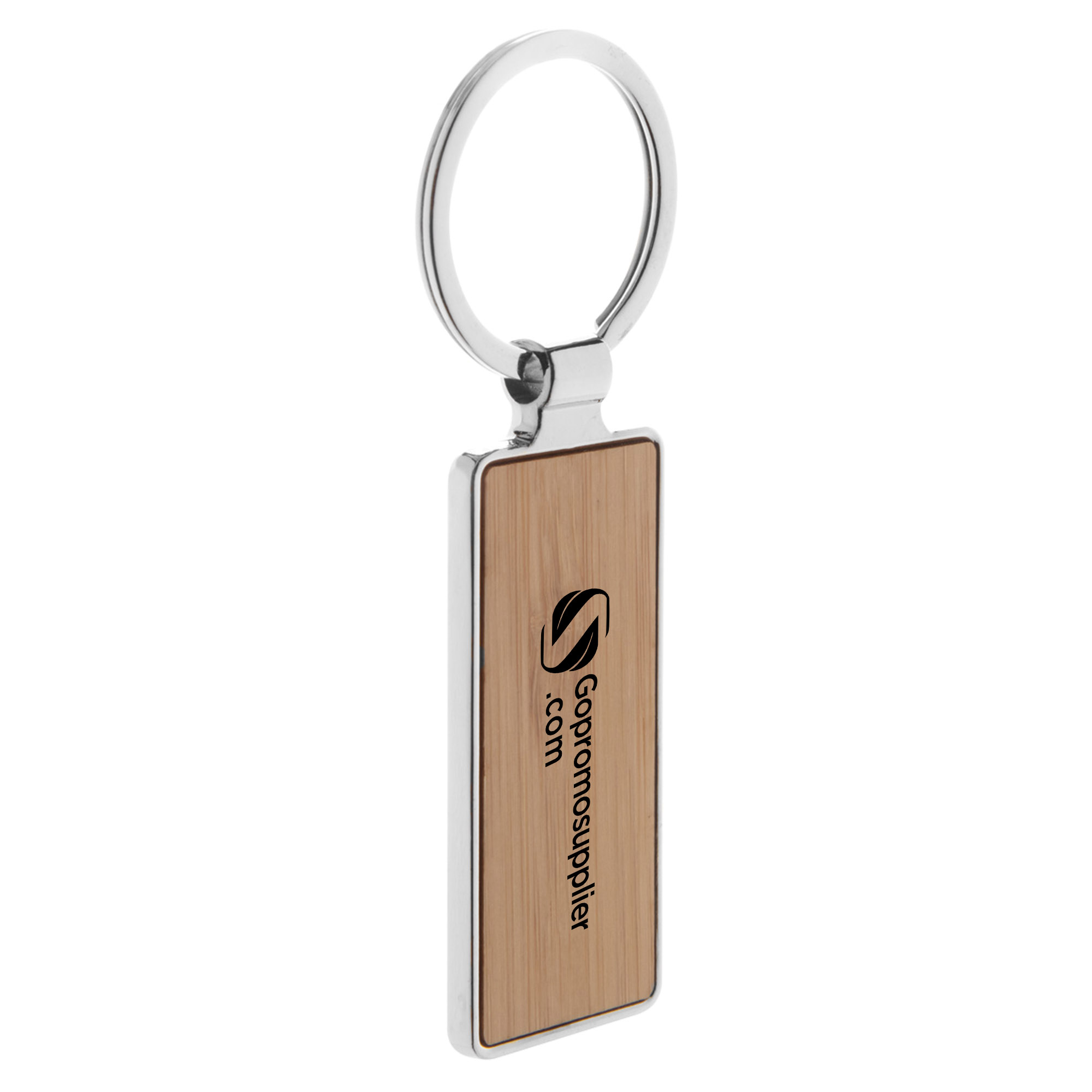 Custom Logo Tall Rectangular Bamboo Keychain