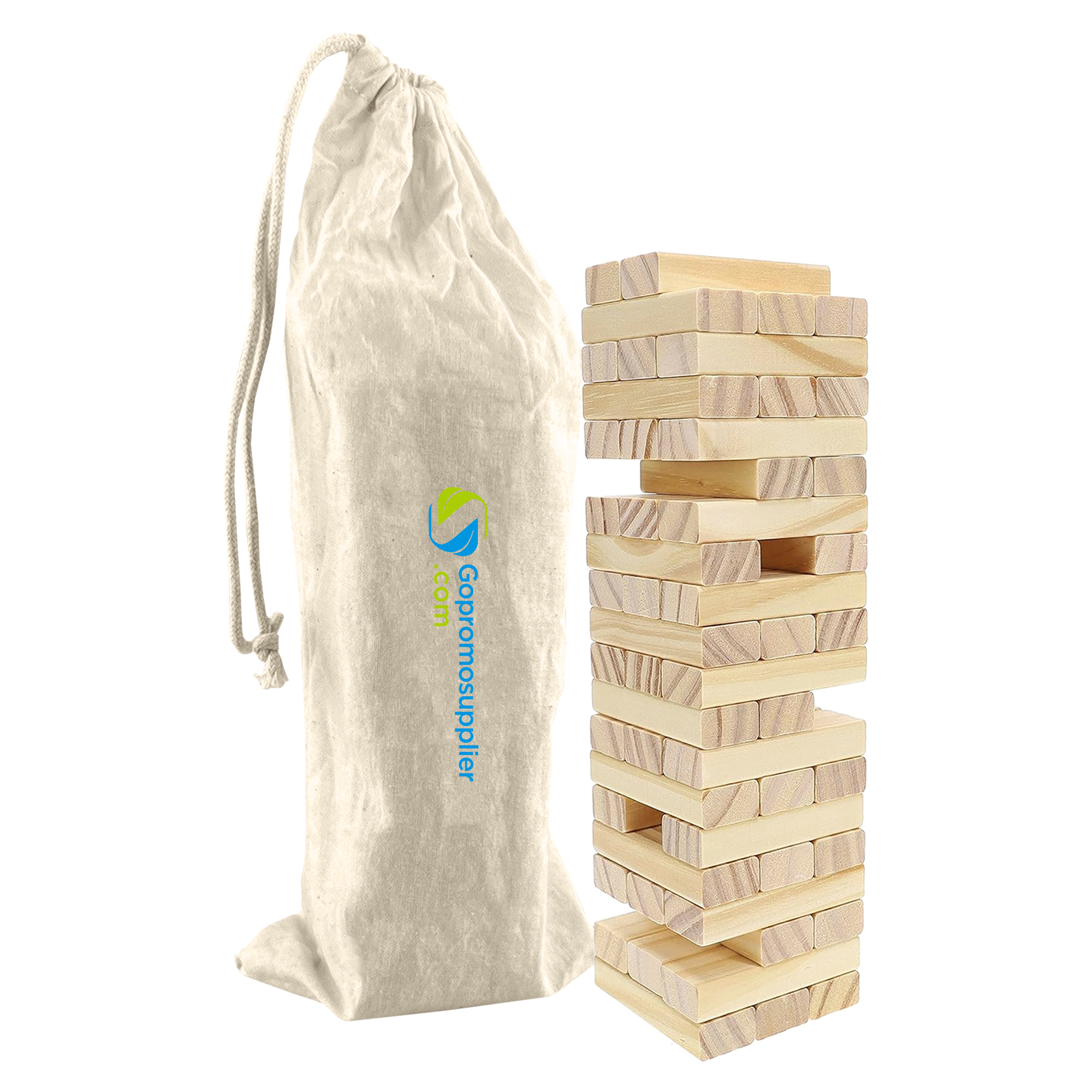 Wooden Tumbling Tower Game with Cotton Storage Bag